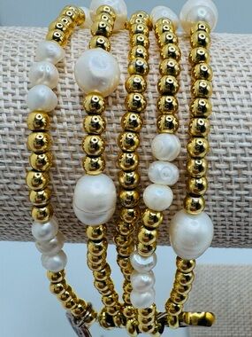 Cape Diablo brass beads 18 karat finish and freshwater pearl Apple Watch Strap